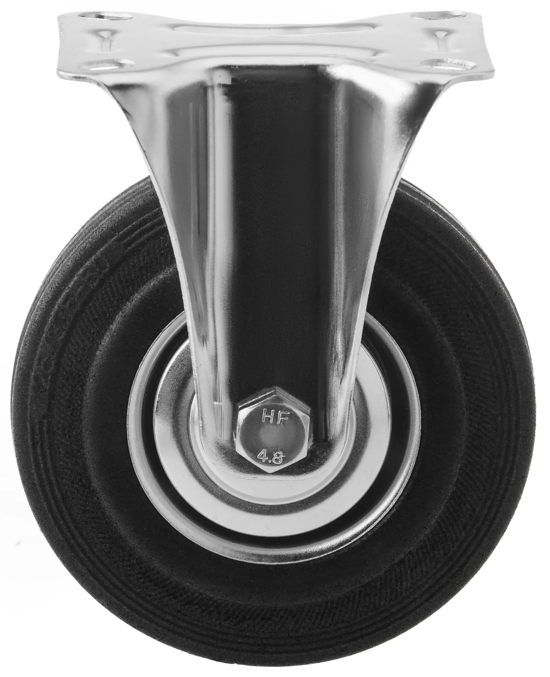 Промышленное колесо, диаметр 125мм, крепление - неповоротная площадка, черная резина, роликовый подшипник - FC 54